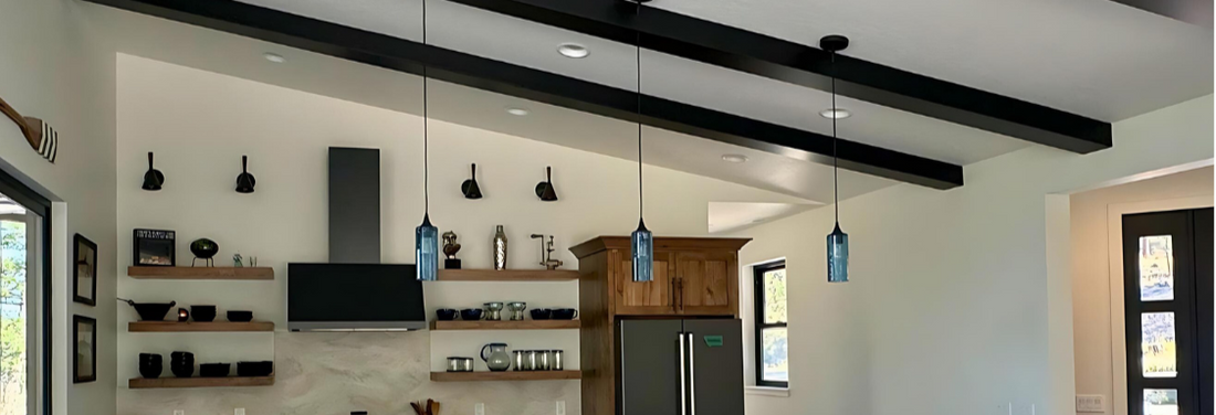 Steel-Blue Globes Shine in this Stunning Mountain Home