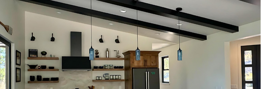 Steel-Blue Globes Shine in this Stunning Mountain Home