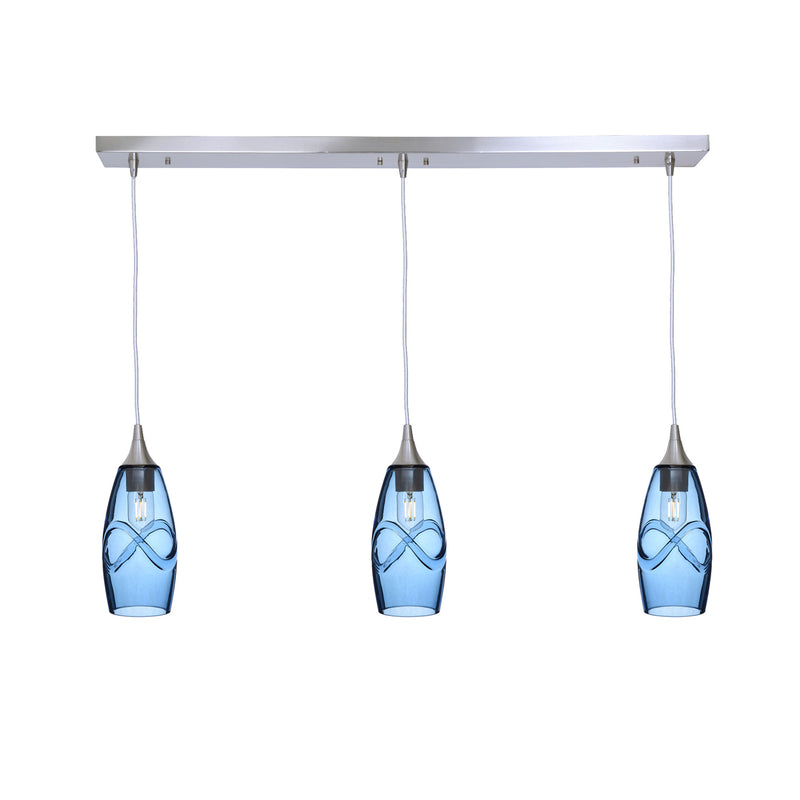 147 3 Pendant Linear Chandelier — Brushed Nickel - Custom / Swell / Steel Blue