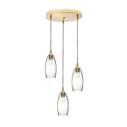 147 Lunar: 3 Pendant Cascade Chandelier-Glass-Bicycle Glass Co - Hotshop-Eco Clear-Polished Brass-Bicycle Glass Co