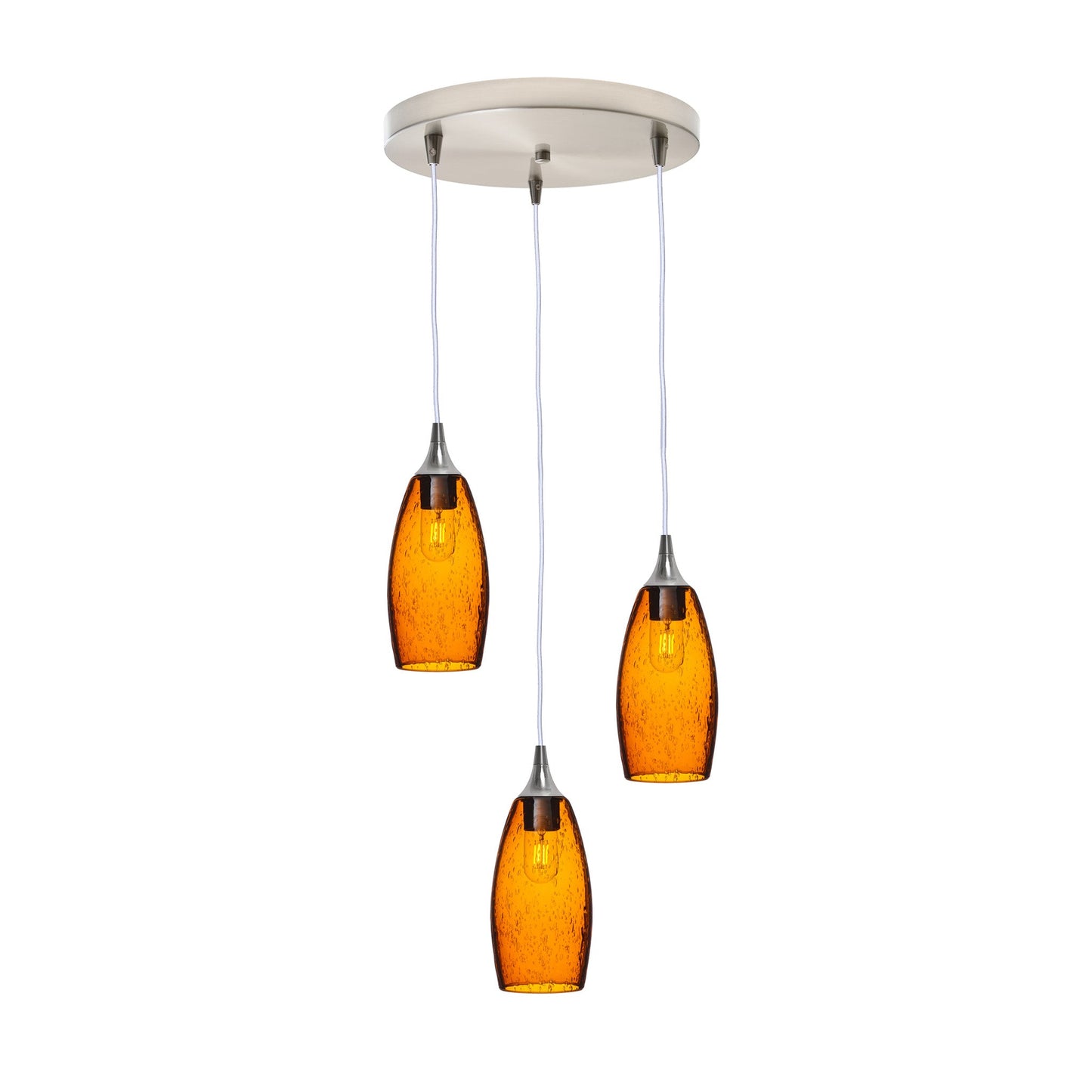 147 Lunar: 3 Pendant Cascade Chandelier-Glass-Bicycle Glass Co - Hotshop-Golden Amber-Brushed Nickel-Bicycle Glass Co