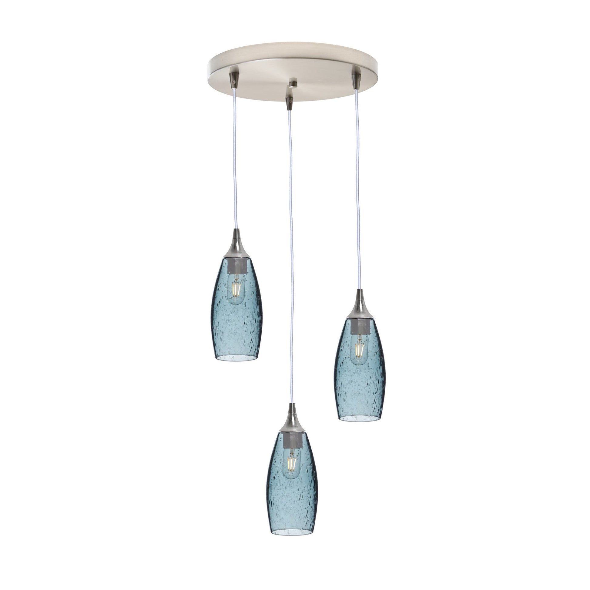 147 Lunar: 3 Pendant Cascade Chandelier-Glass-Bicycle Glass Co - Hotshop-Slate Gray-Brushed Nickel-Bicycle Glass Co
