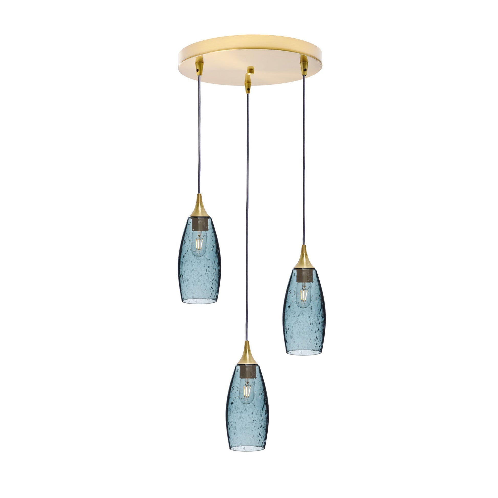 147 Lunar: 3 Pendant Cascade Chandelier-Glass-Bicycle Glass Co - Hotshop-Slate Gray-Polished Brass-Bicycle Glass Co