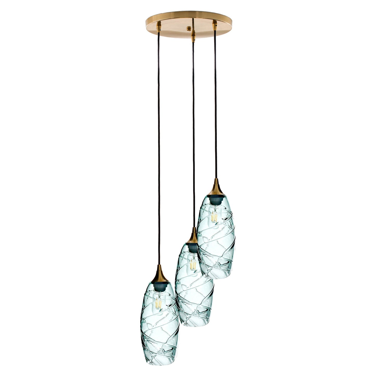 147 Spun: 3 Pendant Cascade Chandelier-Glass-Bicycle Glass Co - Hotshop-Steel Blue-Bicycle Glass Co