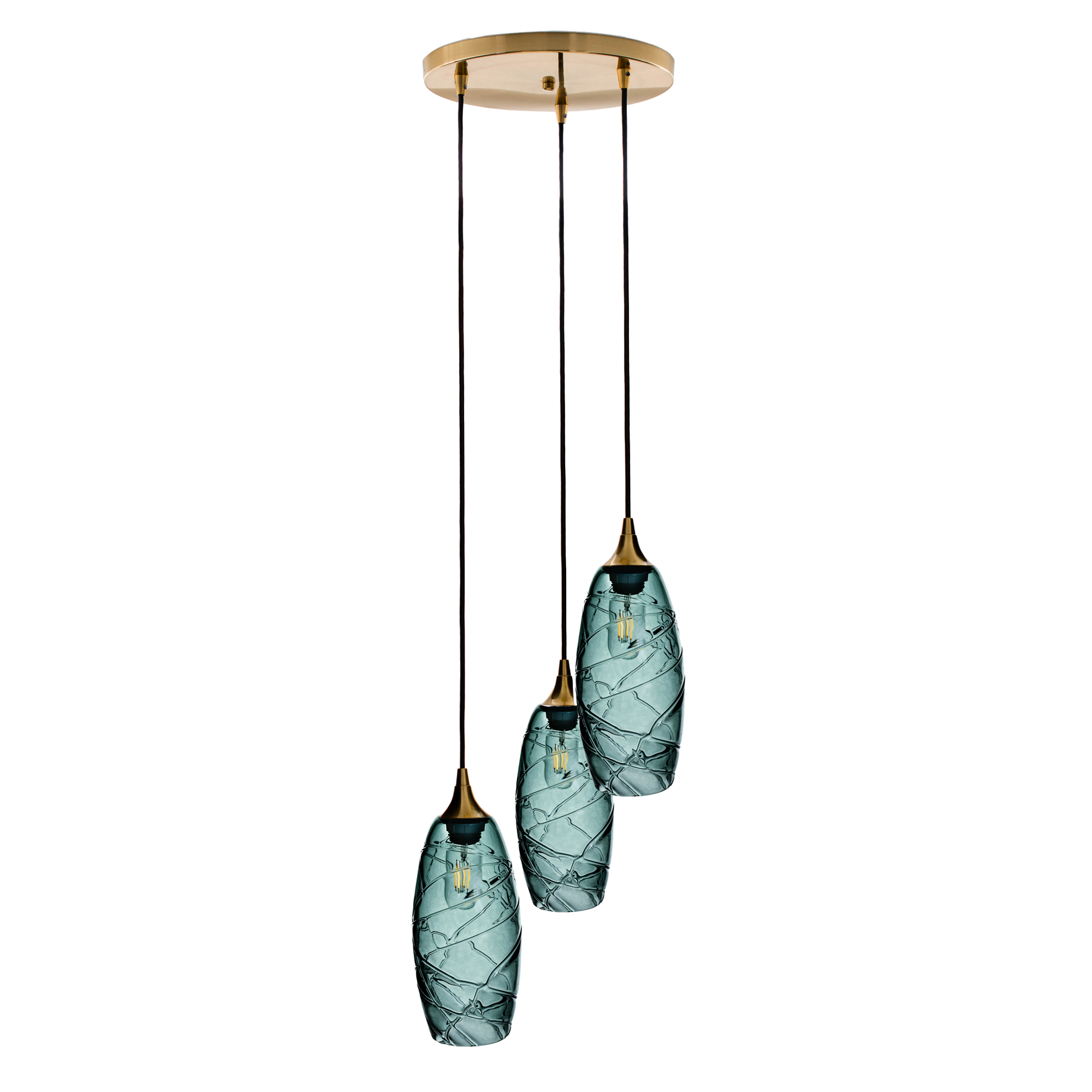 147 Spun: 3 Pendant Cascade Chandelier-Glass-Bicycle Glass Co - Hotshop-Steel Blue-Bicycle Glass Co