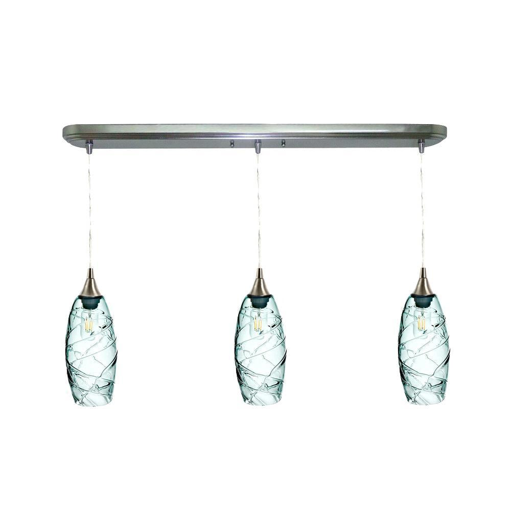 Bicycle Glass Co 147 Spun: 3 Pendant Linear Chandelier, Eco Clear Glass, Brushed Nickel Hardware