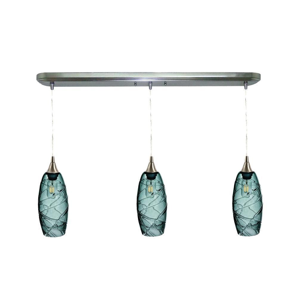 Bicycle Glass Co 147 Spun: 3 Pendant Linear Chandelier, Slate Gray Glass, Brushed Nickel Hardware