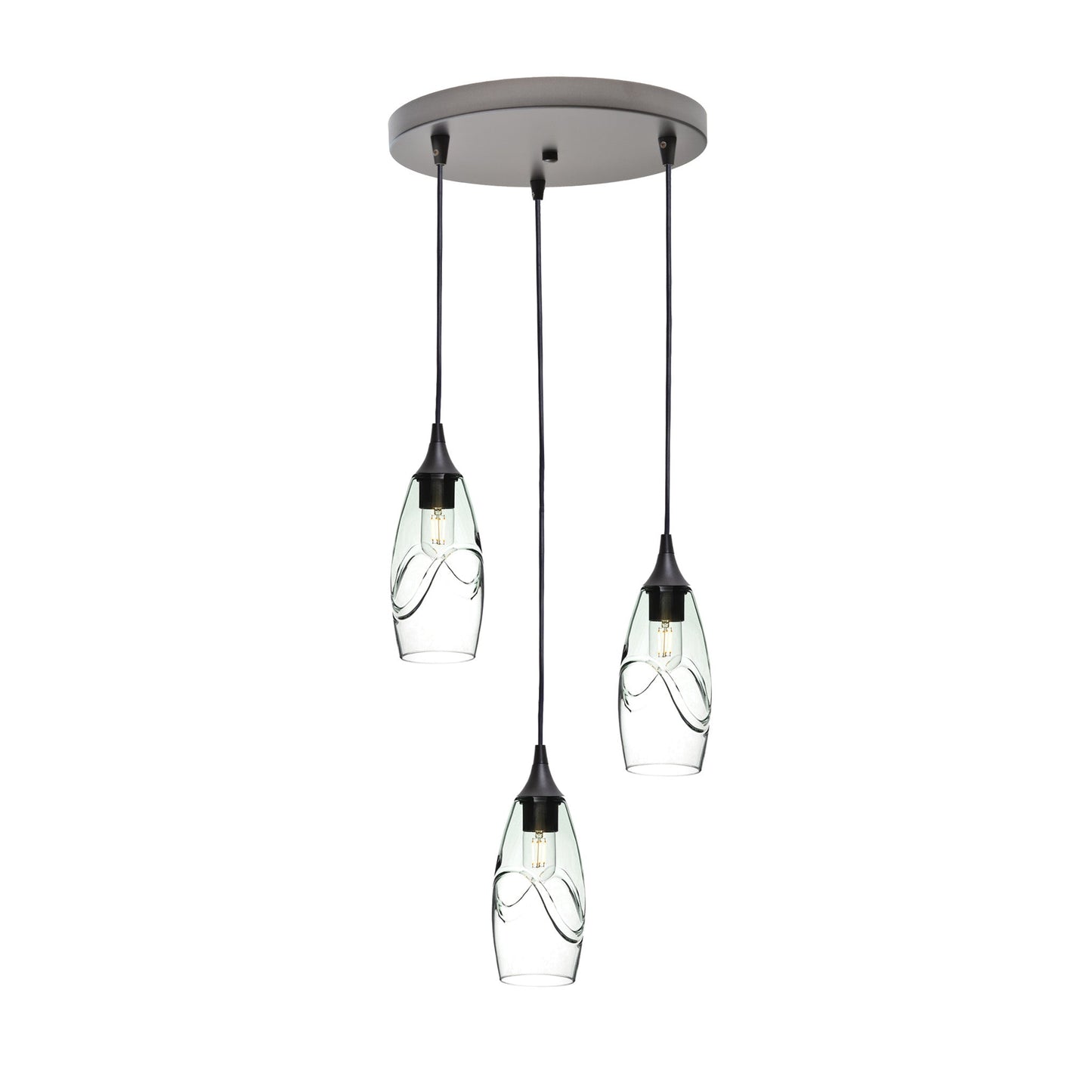 147 Swell: 3 Pendant Cascade Chandelier-Glass-Bicycle Glass Co - Hotshop-Eco Clear-Antique Bronze-Bicycle Glass Co