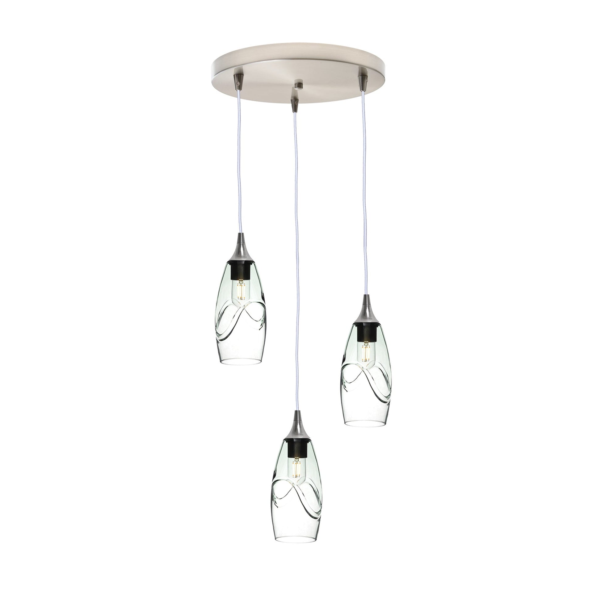 147 Swell: 3 Pendant Cascade Chandelier-Glass-Bicycle Glass Co - Hotshop-Eco Clear-Brushed Nickel-Bicycle Glass Co