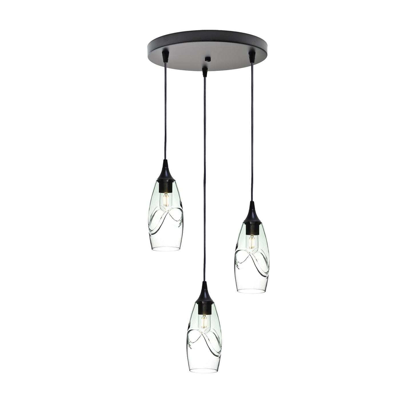 147 Swell: 3 Pendant Cascade Chandelier-Glass-Bicycle Glass Co - Hotshop-Eco Clear-Matte Black-Bicycle Glass Co