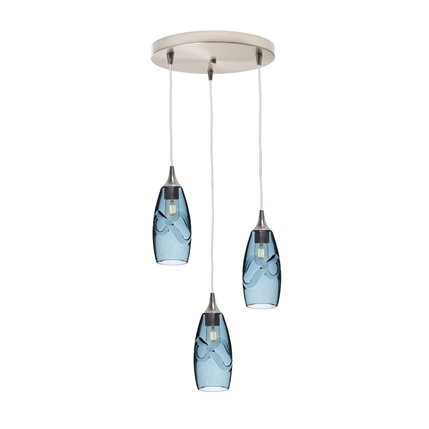 147 Swell: 3 Pendant Cascade Chandelier-Glass-Bicycle Glass Co - Hotshop-Slate Gray-Brushed Nickel-Bicycle Glass Co