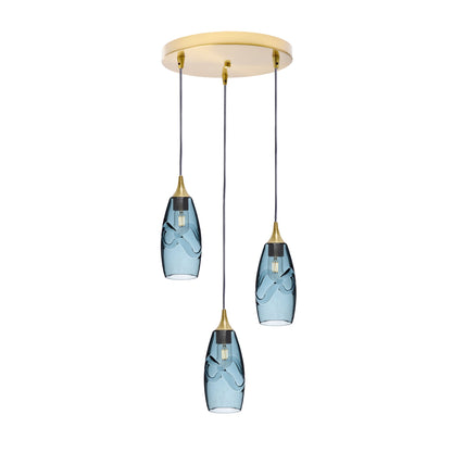 147 Swell: 3 Pendant Cascade Chandelier-Glass-Bicycle Glass Co - Hotshop-Slate Gray-Polished Brass-Bicycle Glass Co