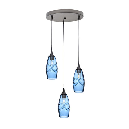 147 Swell: 3 Pendant Cascade Chandelier-Glass-Bicycle Glass Co - Hotshop-Steel Blue-Antique Bronze-Bicycle Glass Co
