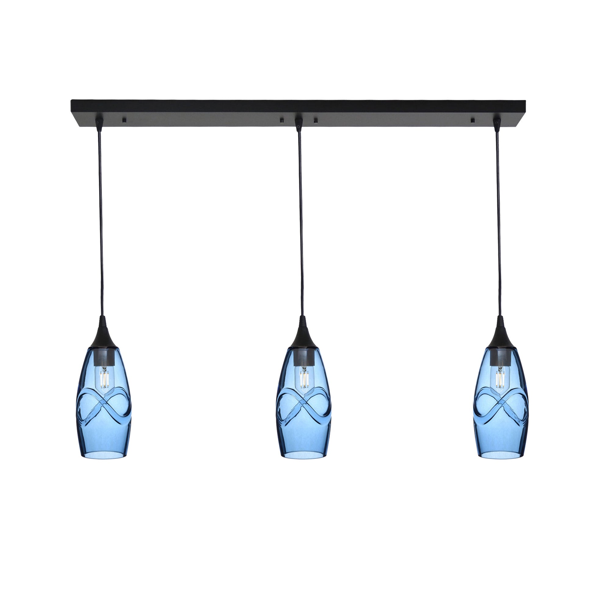 147 Swell: 3 Pendant Linear Chandelier-Glass-Bicycle Glass Co - Hotshop-Eco Clear-Antique Bronze-Bicycle Glass Co