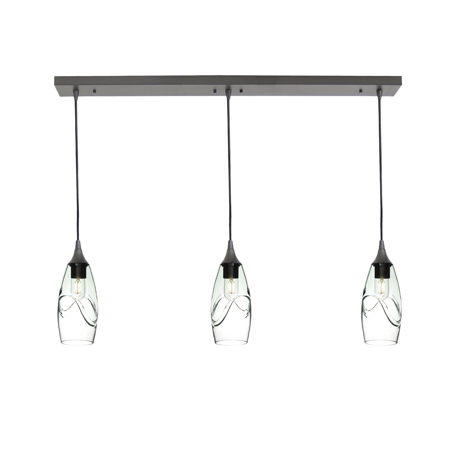 147 Swell: 3 Pendant Linear Chandelier-Glass-Bicycle Glass Co - Hotshop-Eco Clear-Antique Bronze-Bicycle Glass Co