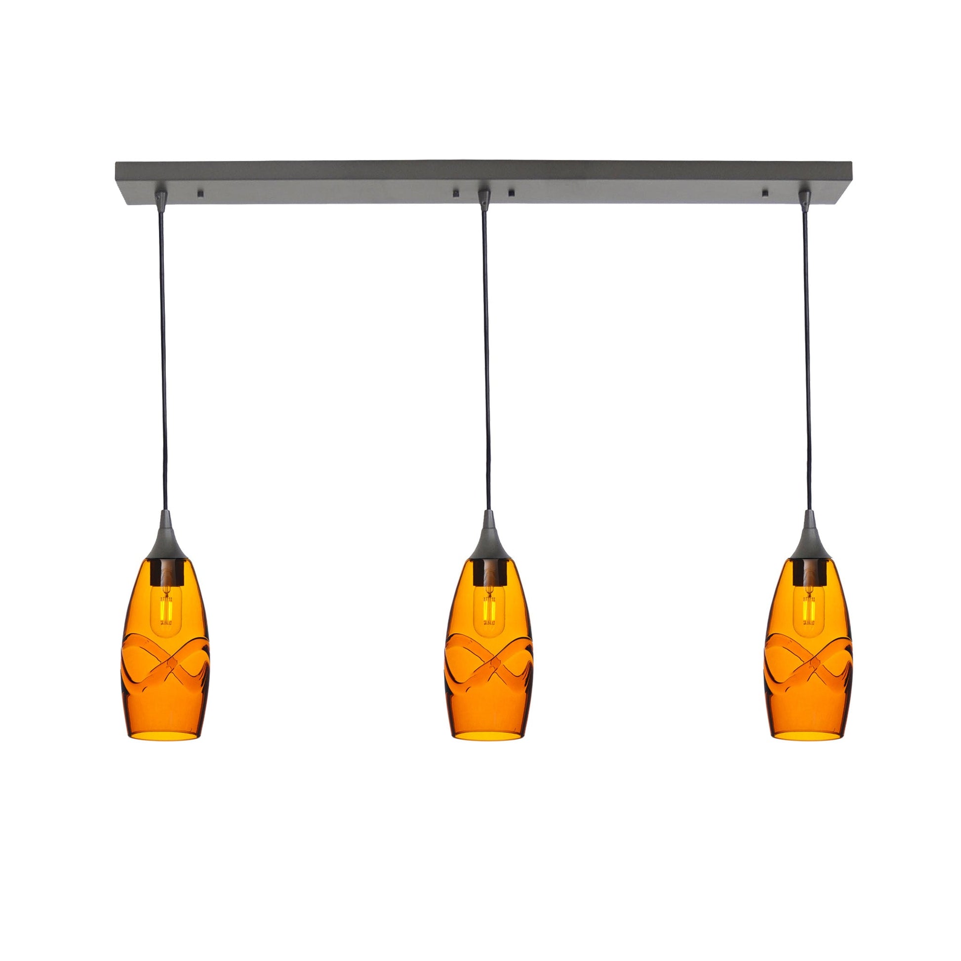 147 Swell: 3 Pendant Linear Chandelier-Glass-Bicycle Glass Co - Hotshop-Golden Amber-Antique Bronze-Bicycle Glass Co