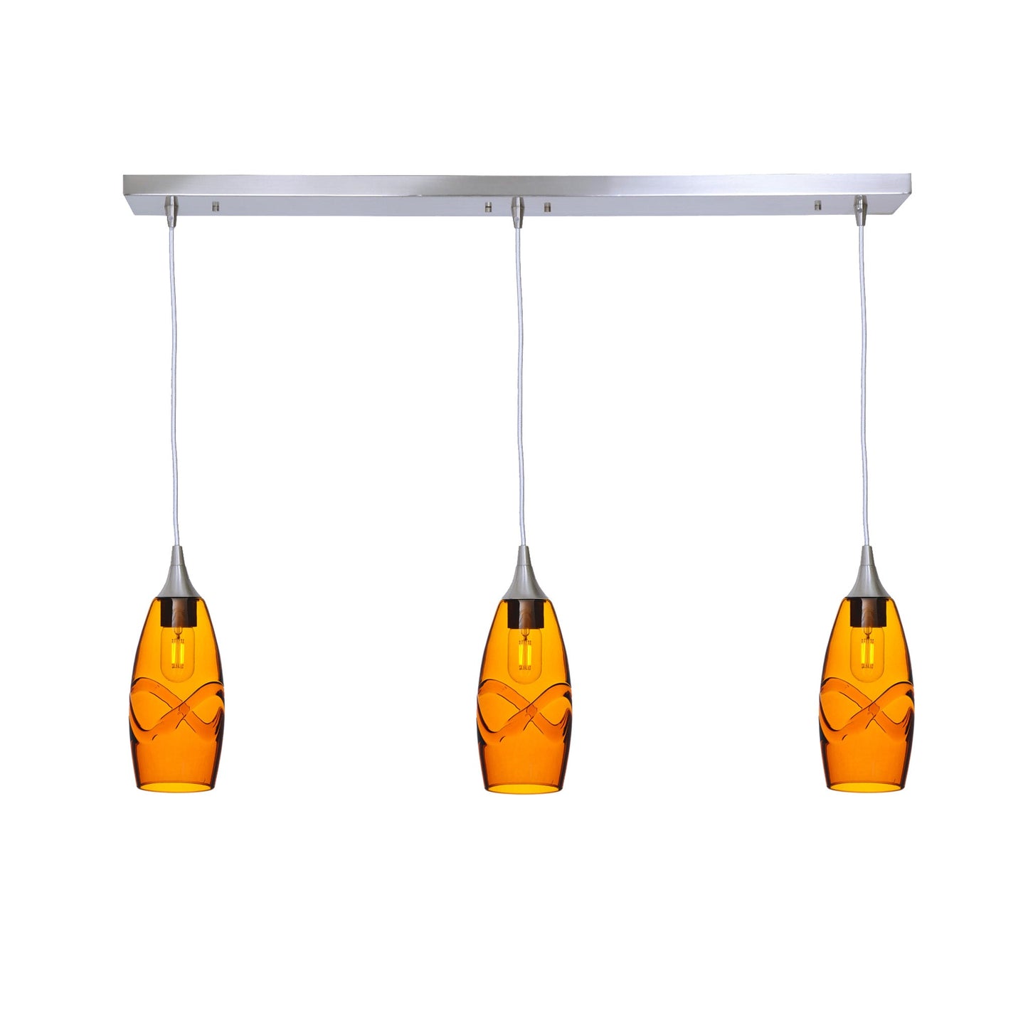 147 Swell: 3 Pendant Linear Chandelier-Glass-Bicycle Glass Co - Hotshop-Golden Amber-Brushed Nickel-Bicycle Glass Co