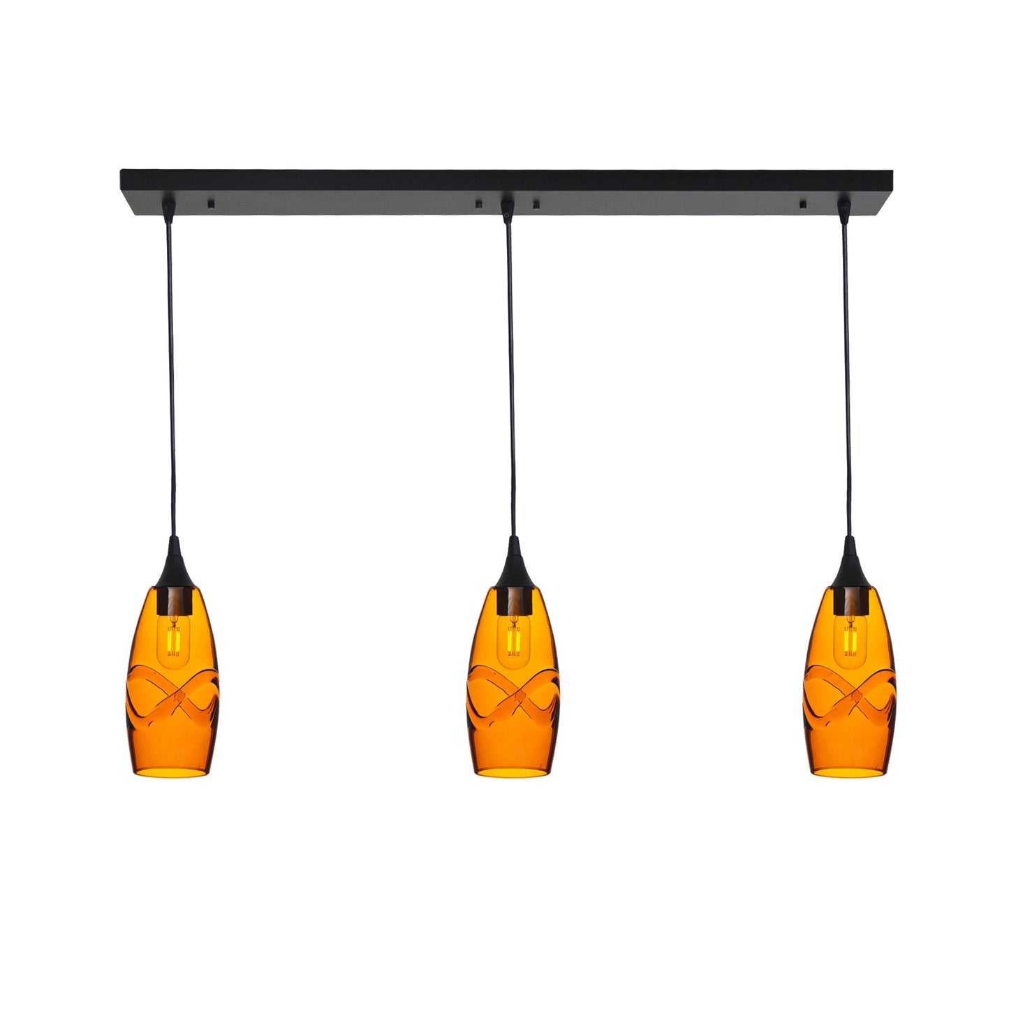147 Swell: 3 Pendant Linear Chandelier-Glass-Bicycle Glass Co - Hotshop-Golden Amber-Matte Black-Bicycle Glass Co