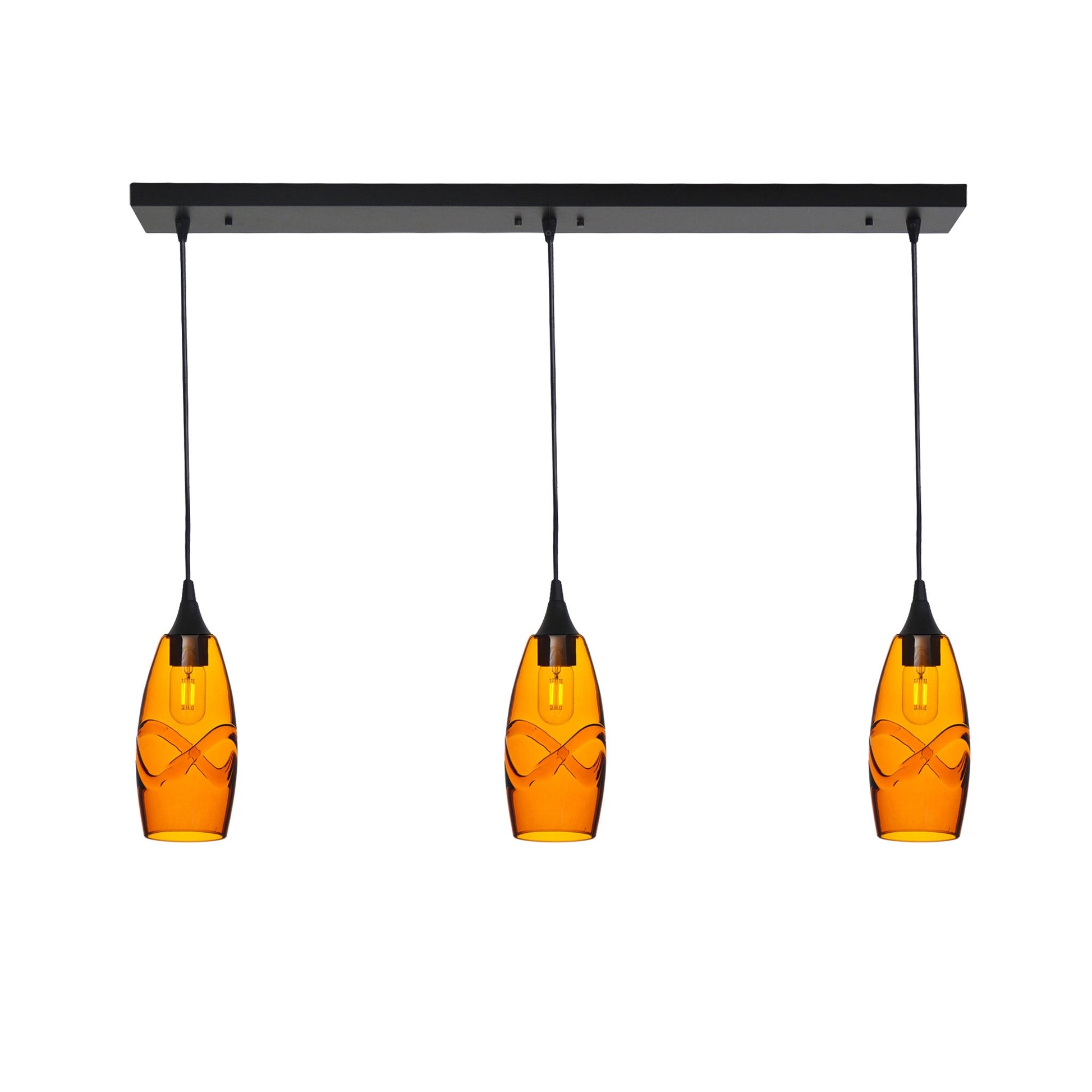147 Swell: 3 Pendant Linear Chandelier-Glass-Bicycle Glass Co - Hotshop-Golden Amber-Matte Black-Bicycle Glass Co