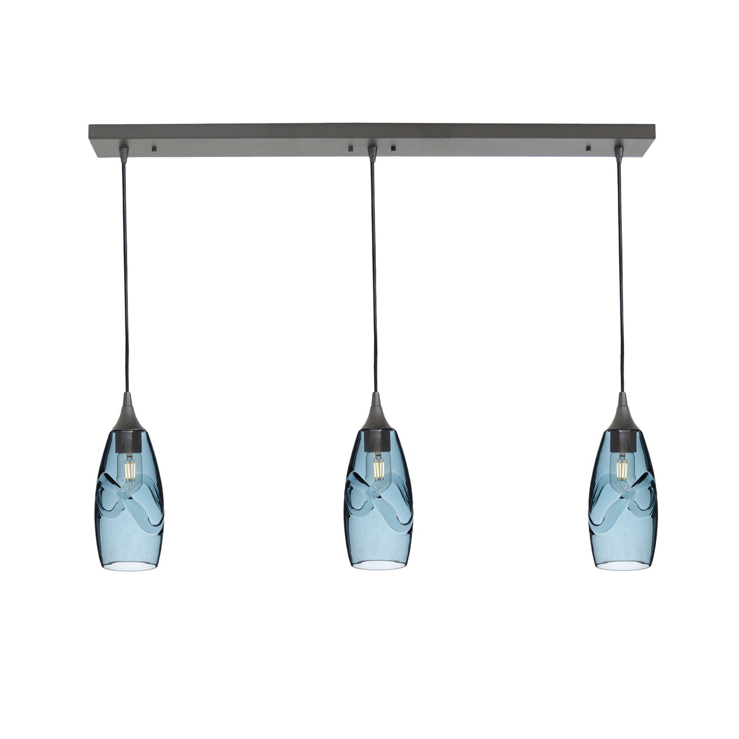 147 Swell: 3 Pendant Linear Chandelier-Glass-Bicycle Glass Co - Hotshop-Slate Gray-Antique Bronze-Bicycle Glass Co