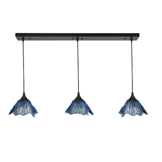 212 3 Pendant Linear Chandelier-Glass-Bicycle Glass Co - Hotshop-Steel Blue-Matte Black - 8ft Cord-Bicycle Glass Co