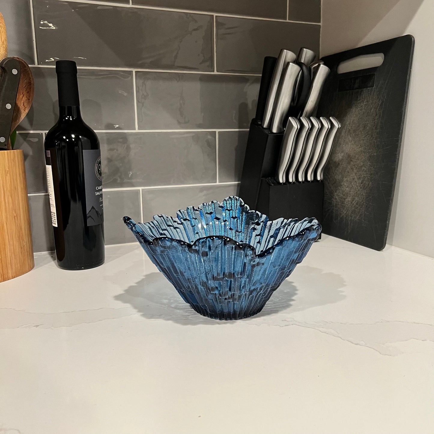 212 Icicle: Small Bowl-Glass-Bicycle Glass Co - Hotshop-Steel Blue-Bicycle Glass Co