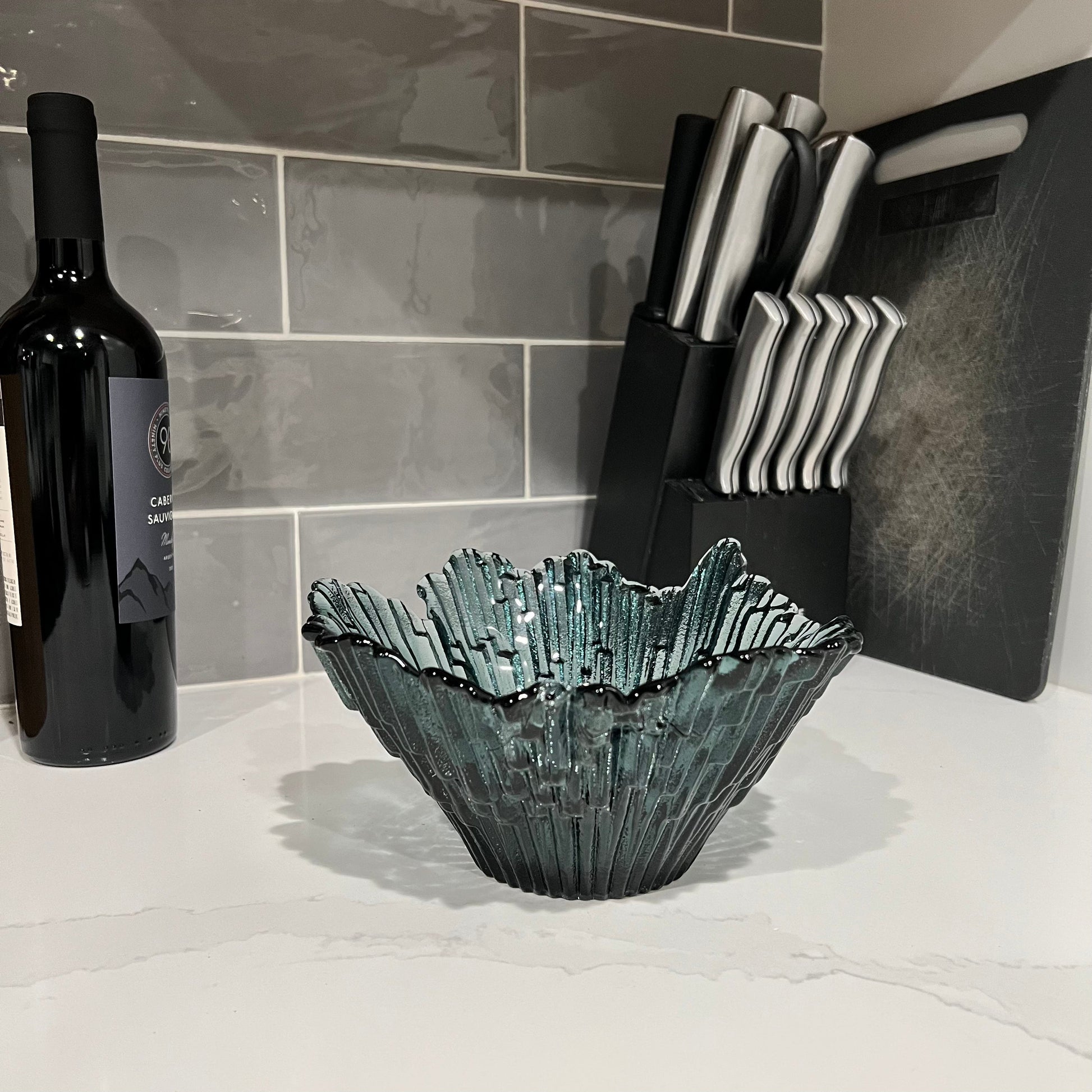 212 Icicle: Small Bowl-Glass-Bicycle Glass Co - Hotshop-Steel Blue-Bicycle Glass Co