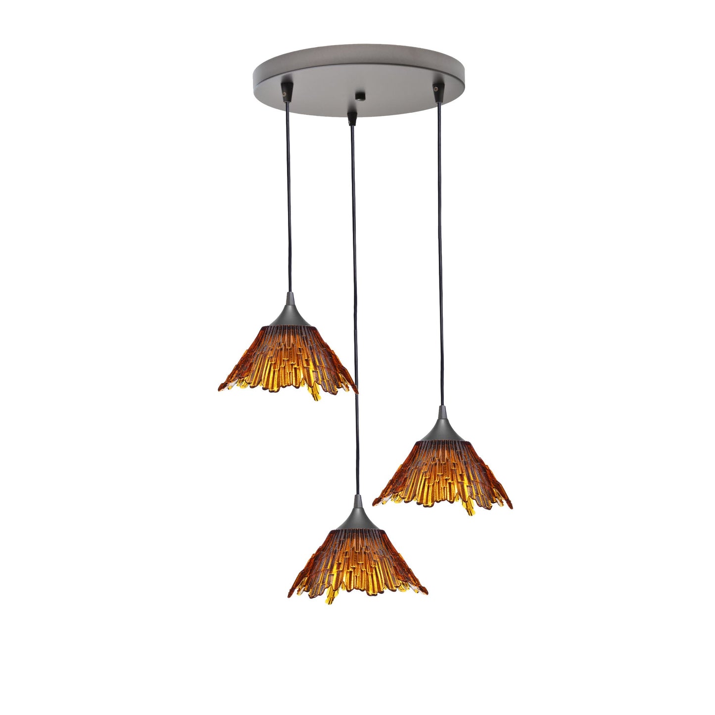 212 Summit: 3 Pendant Cascade Chandelier-Glass-Bicycle Glass Co - Hotshop-Golden Amber-Antique Bronze-Bicycle Glass Co