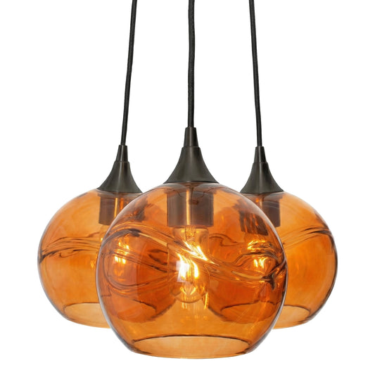 3 Cluster Chandelier: 768 Swell-Glass-Bicycle Glass Co - Hotshop-Golden Amber-Matte Black-Bicycle Glass Co