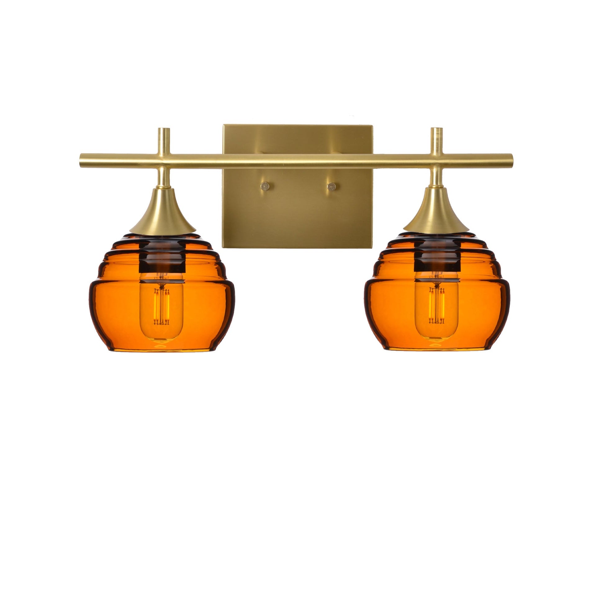 301 Lucent: 2 Light Wall Vanity-Glass-Bicycle Glass Co - Hotshop-Golden Amber-Satin Brass-Bicycle Glass Co