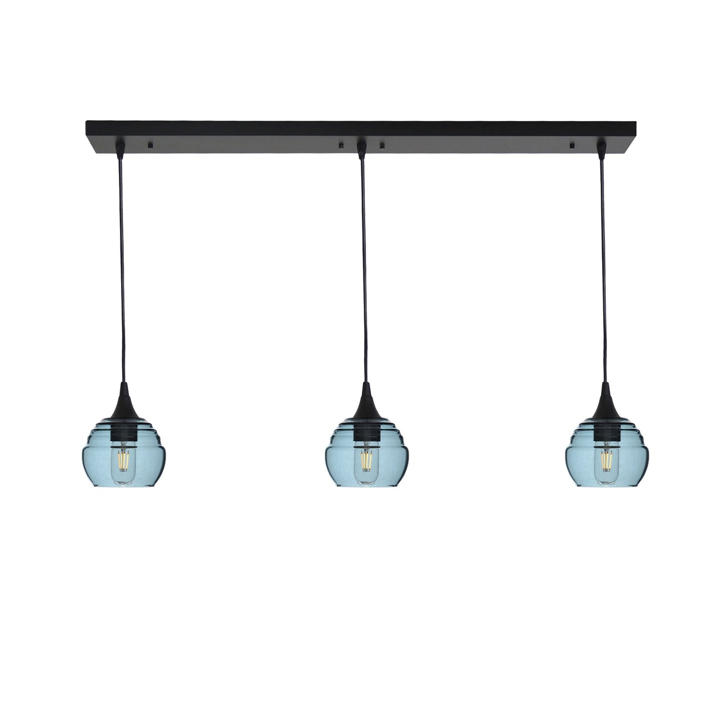 301 Lucent: 3 Pendant Linear Chandelier-Glass-Bicycle Glass Co - Hotshop-Slate Gray-Matte Black-Bicycle Glass Co