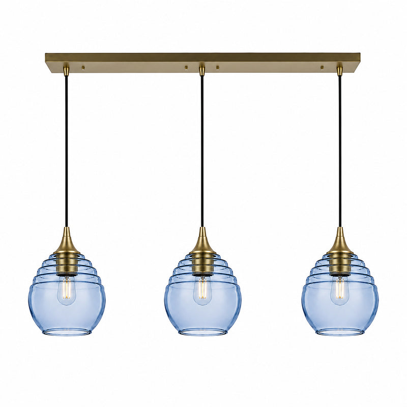 302 3 Pendant Linear Chandelier — Polished Brass - Custom / Steel Blue