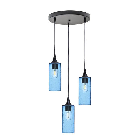 513 3 Pendant Cascade Chandelier-Glass-Bicycle Glass Co - Hotshop-Matte Black - 4ft Cord-Lunar-Steel Blue-Bicycle Glass Co