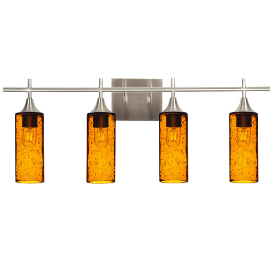 513 Lunar: 4 Light Wall Vanity-Glass-Bicycle Glass Co - Hotshop-Golden Amber-Brushed Nickel-Bicycle Glass Co