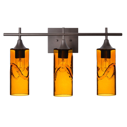 513 Swell: 3 Light Wall Vanity-Glass-Bicycle Glass Co - Hotshop-Golden Amber-Dark Bronze-Bicycle Glass Co