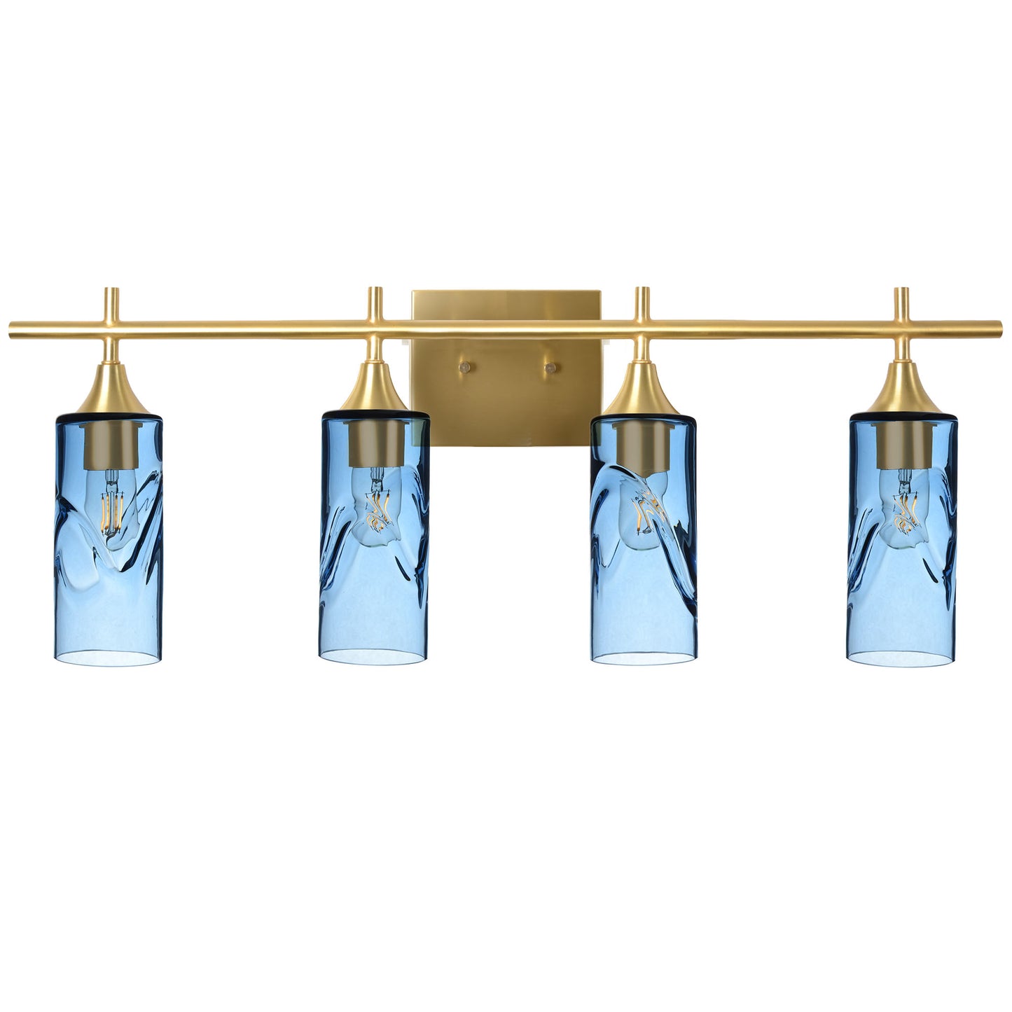 513 Swell: 4 Light Wall Vanity-Glass-Bicycle Glass Co - Hotshop-Steel Blue-Polished Brass-Bicycle Glass Co