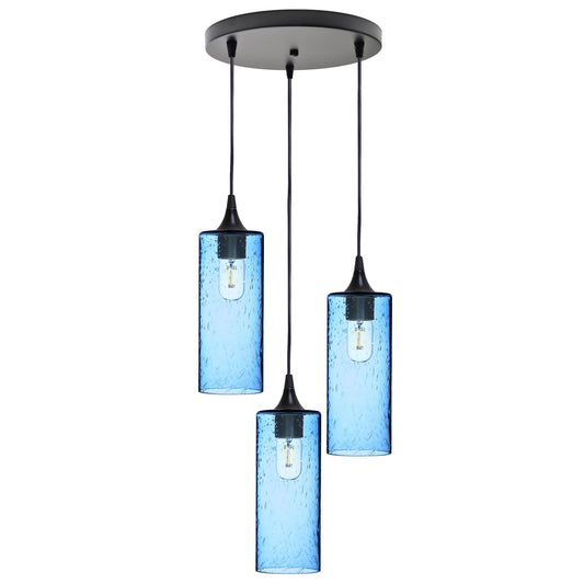 515 3 Pendant Cascade Chandelier-Glass-Bicycle Glass Co - Hotshop-Matte Black - 4ft Cord-Lunar-Steel Blue-Bicycle Glass Co