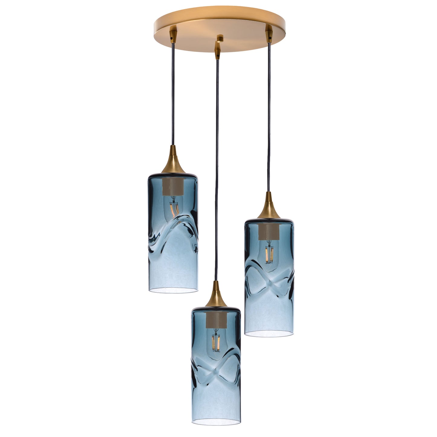 515 3 Pendant Cascade Chandelier-Glass-Bicycle Glass Co - Hotshop-Polished Brass - 4ft Cord-Swell-Slate Gray-Bicycle Glass Co