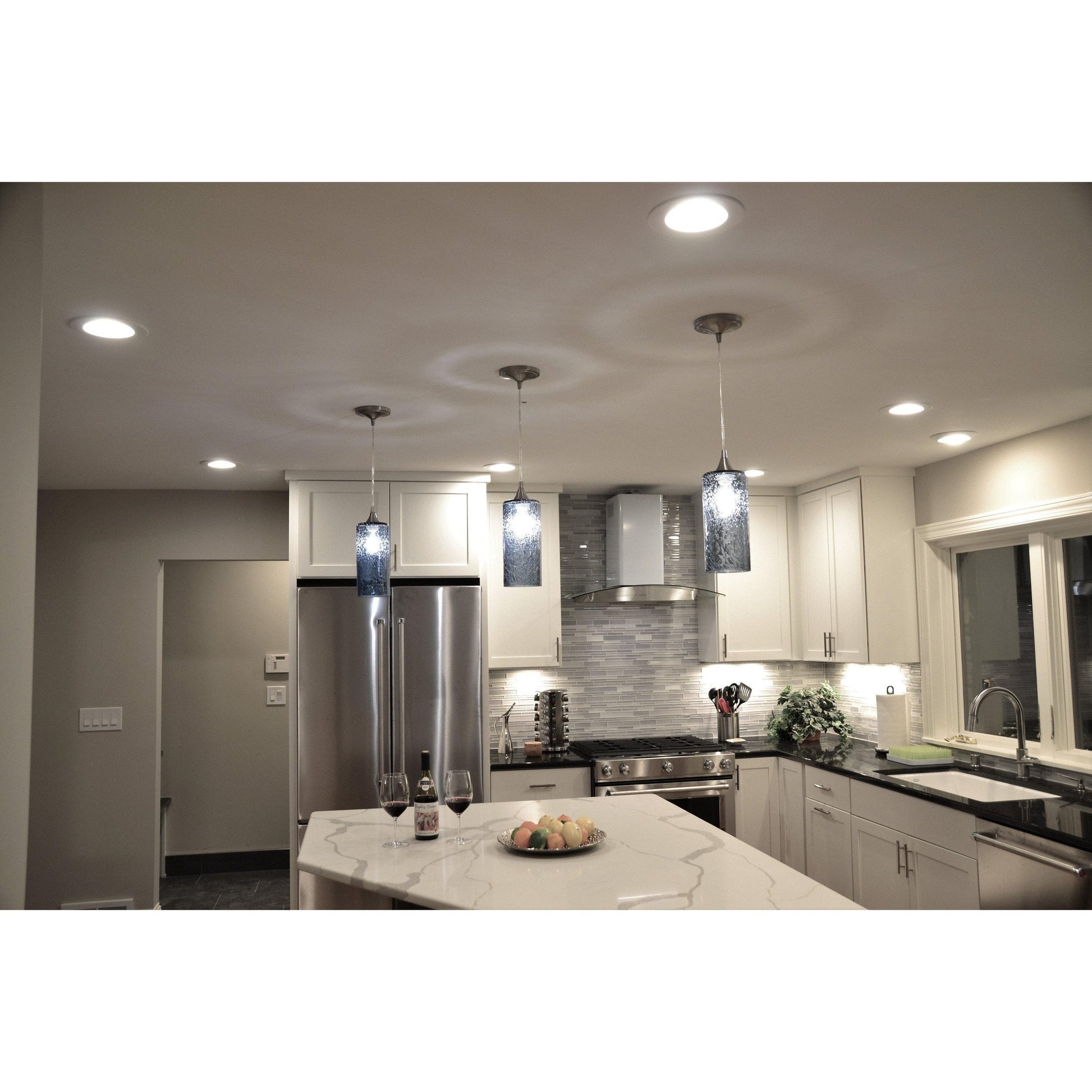 1-515-LUN-STB-STD-1SGL-BLK-Lunar Single Pendant Light: Form No. 515-Pendant Lights-Bicycle Glass Co-Steel Blue-Black-Bicycle Glass Co