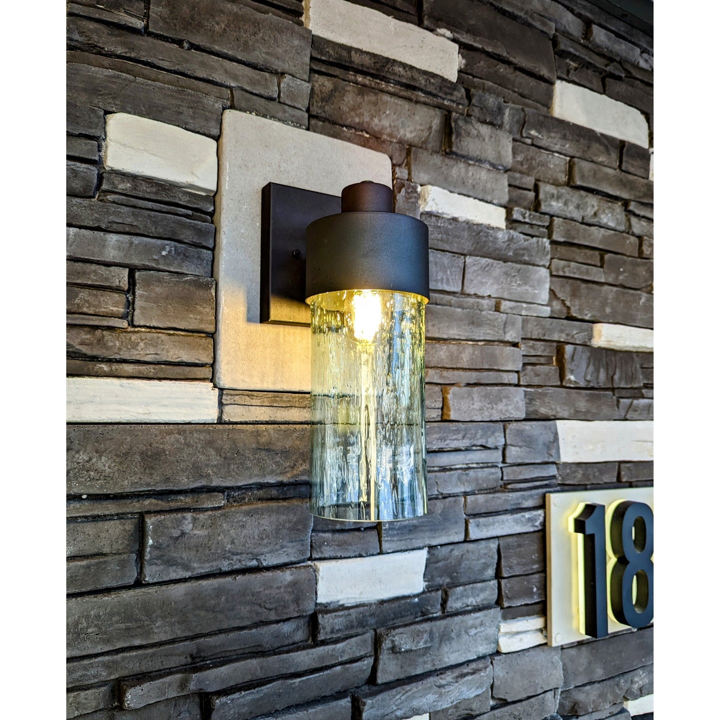 515 Lunar Cylindrical Seeded Glass Exterior Sconce Light-Bicycle Glass Co-Steel Blue-Bicycle Glass Co