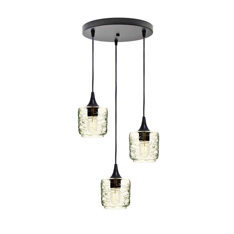 601 3 Pendant Cascade Chandelier — Matte Black - 8ft Cord / Spun / Eco Clear