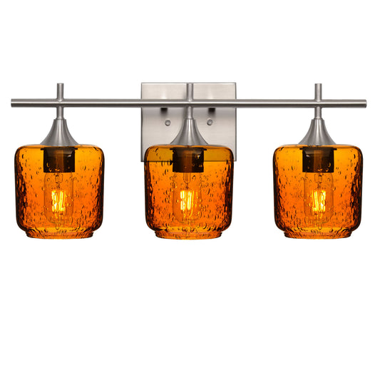 601 Lunar: 3 Light Wall Vanity-Glass-Bicycle Glass Co - Hotshop-Golden Amber-Brushed Nickel-Bicycle Glass Co