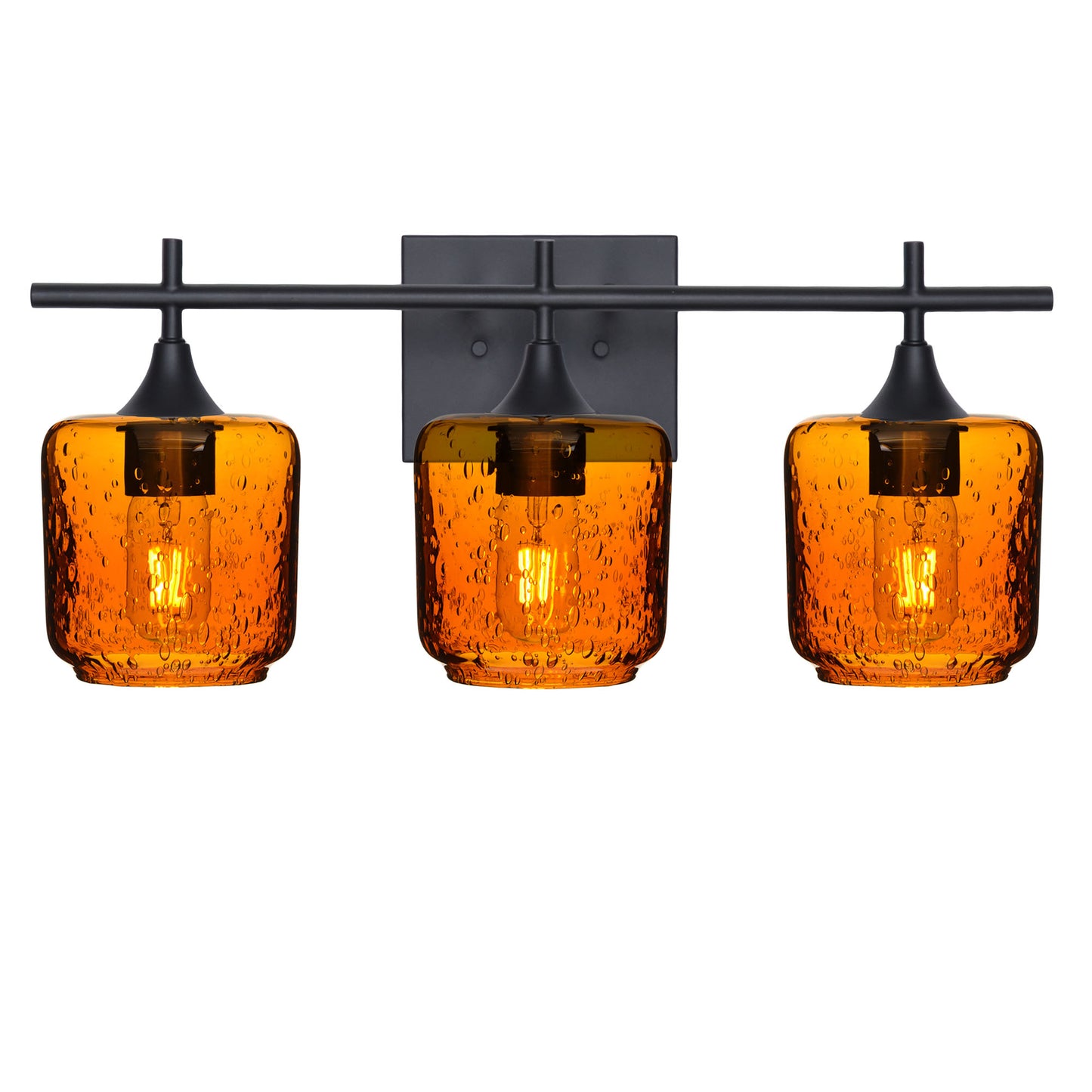 601 Lunar: 3 Light Wall Vanity-Glass-Bicycle Glass Co - Hotshop-Golden Amber-Matte Black-Bicycle Glass Co