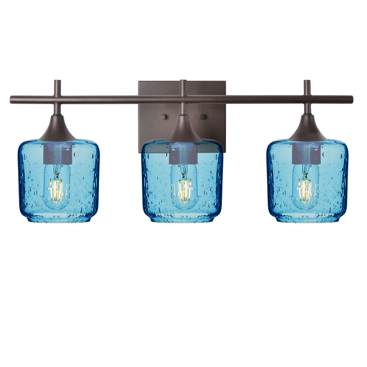 601 Lunar: 3 Light Wall Vanity-Glass-Bicycle Glass Co - Hotshop-Steel Blue-Antique Bronze-Bicycle Glass Co