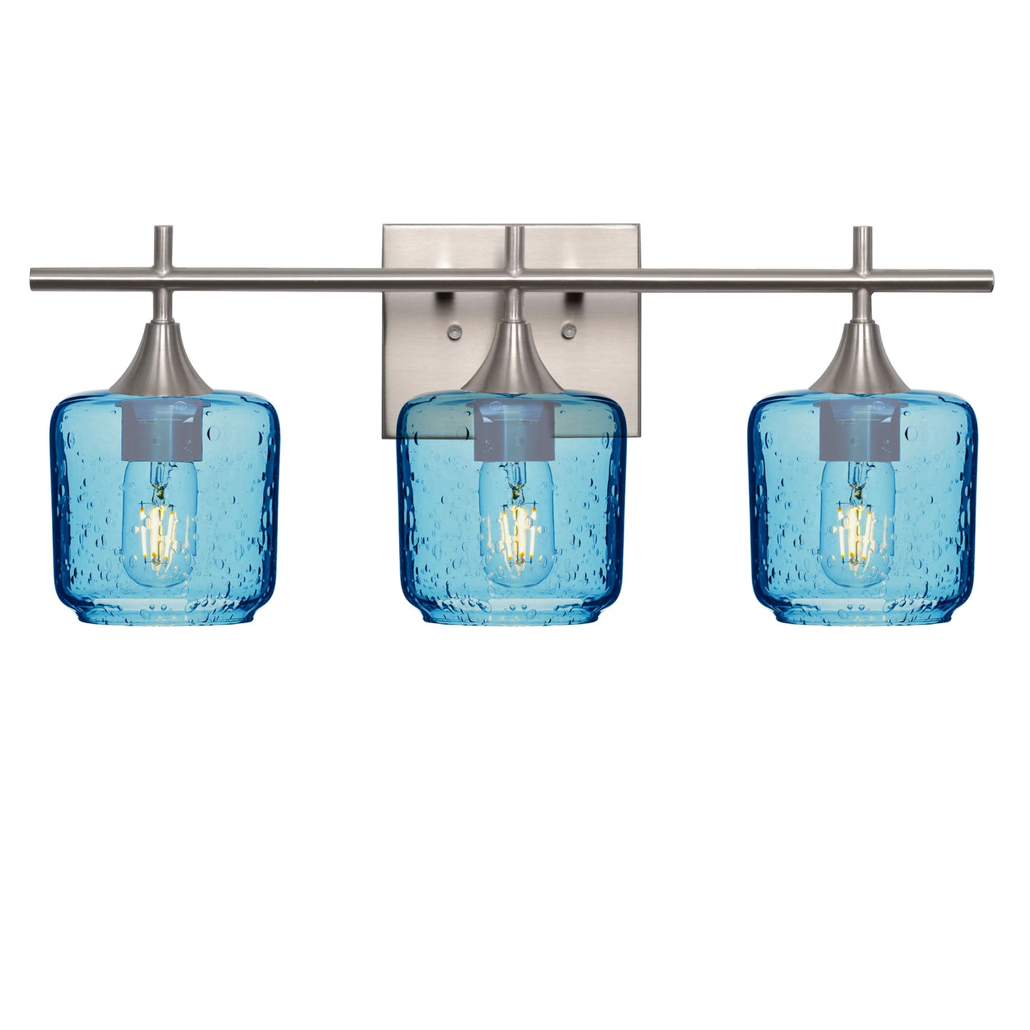601 Lunar: 3 Light Wall Vanity-Glass-Bicycle Glass Co - Hotshop-Steel Blue-Brushed Nickel-Bicycle Glass Co