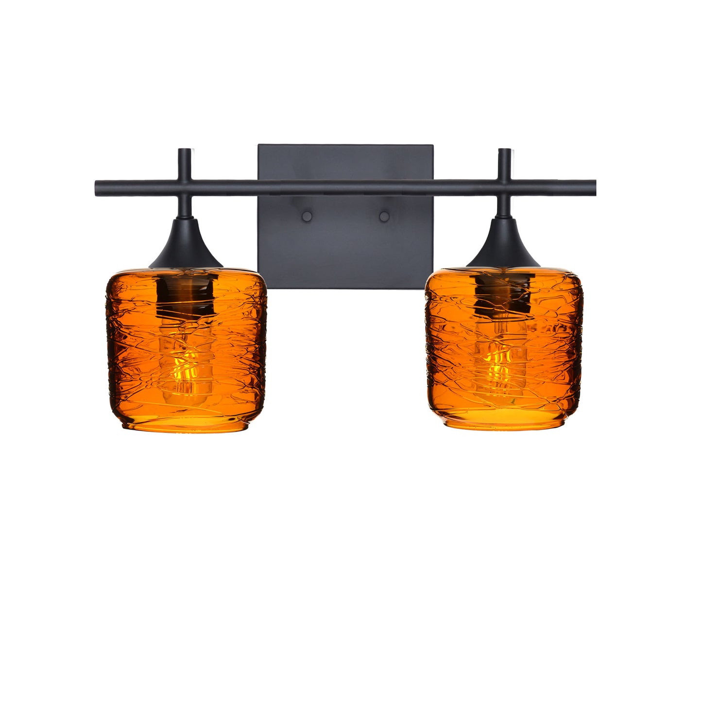 601 Spun: 2 Light Wall Vanity-Glass-Bicycle Glass Co - Hotshop-Golden Amber-Matte Black-Bicycle Glass Co