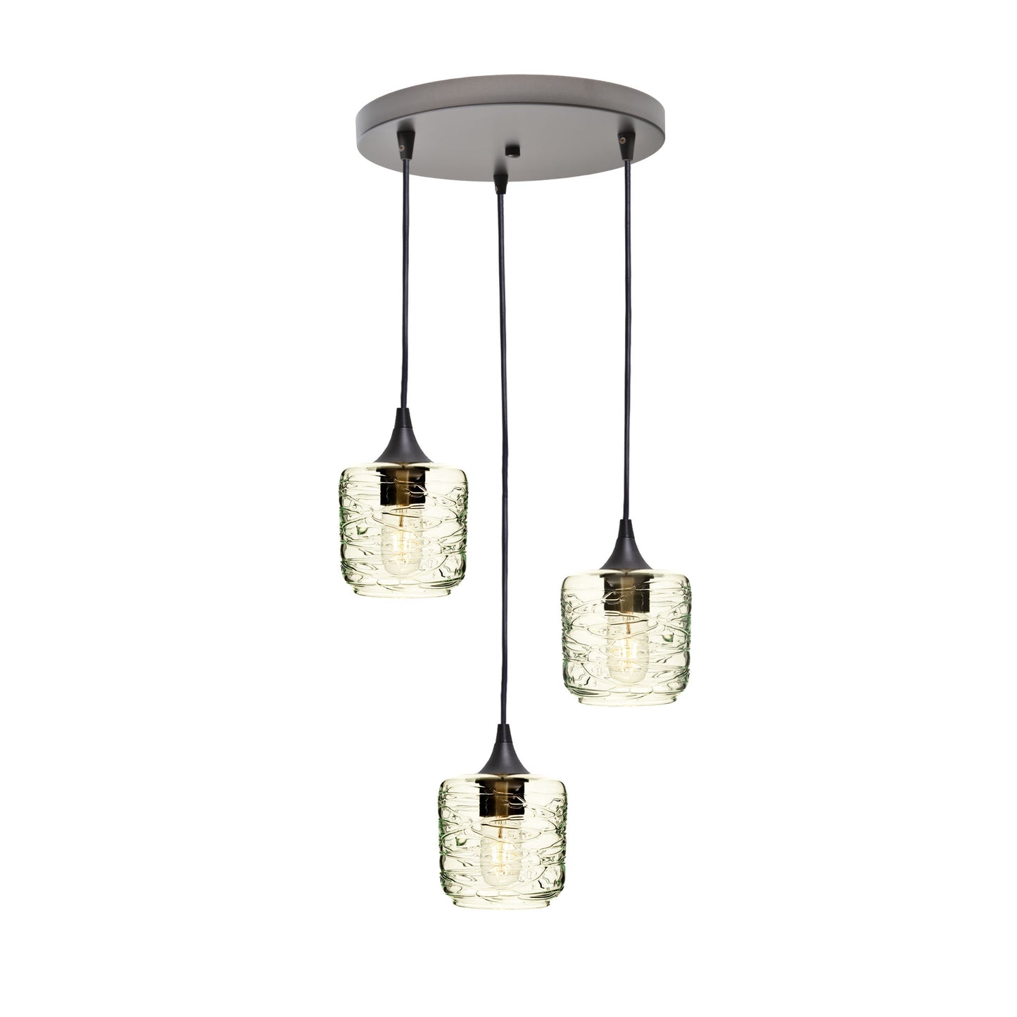 601 Spun: 3 Pendant Cascade Chandelier-Glass-Bicycle Glass Co - Hotshop-Eco Clear-Antique Bronze-Bicycle Glass Co