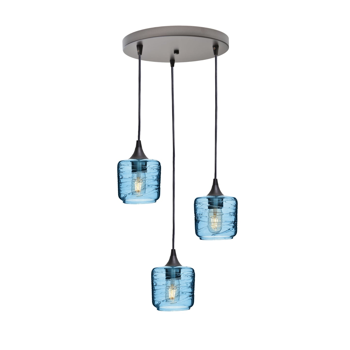 601 Spun: 3 Pendant Cascade Chandelier-Glass-Bicycle Glass Co - Hotshop-Steel Blue-Antique Bronze-Bicycle Glass Co