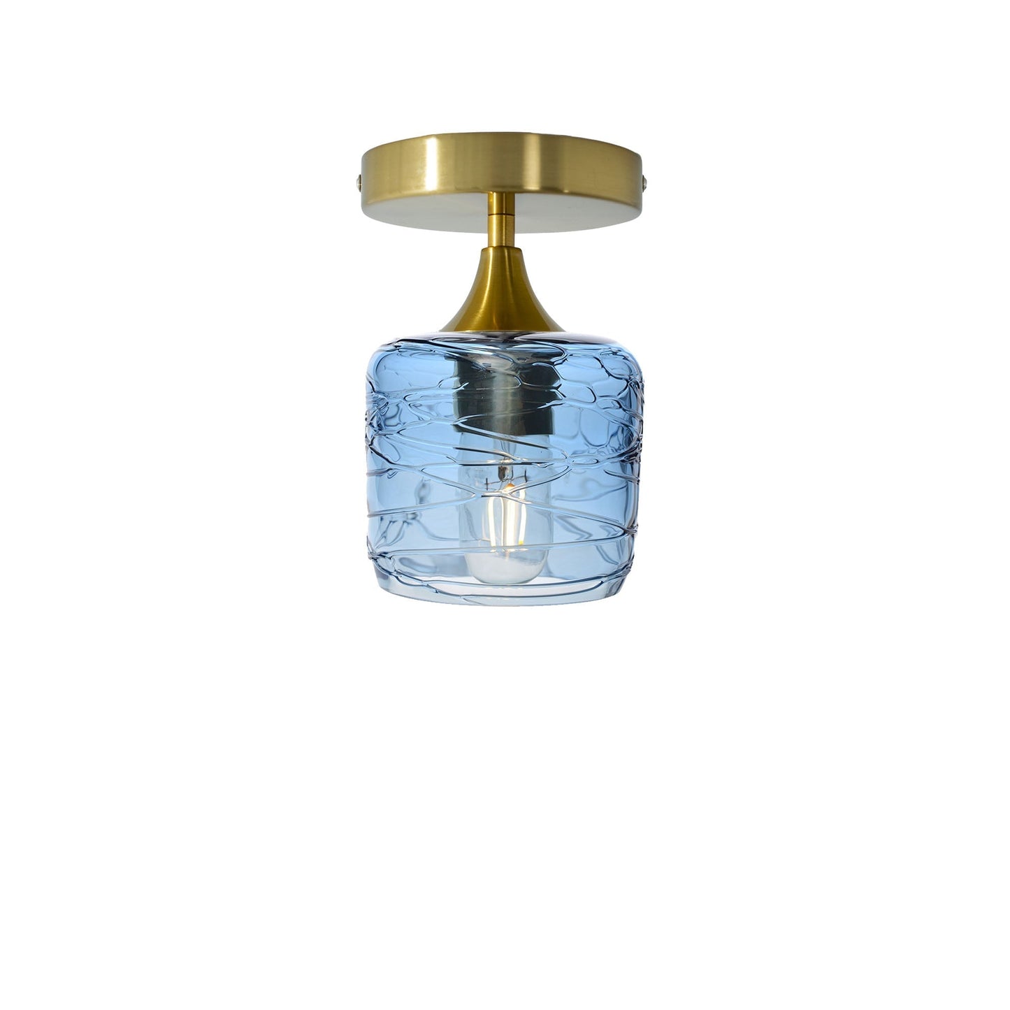 601 Spun: Semi Flush Light-Glass-Bicycle Glass Co - Hotshop-Steel Blue-Polished Brass-Bicycle Glass Co