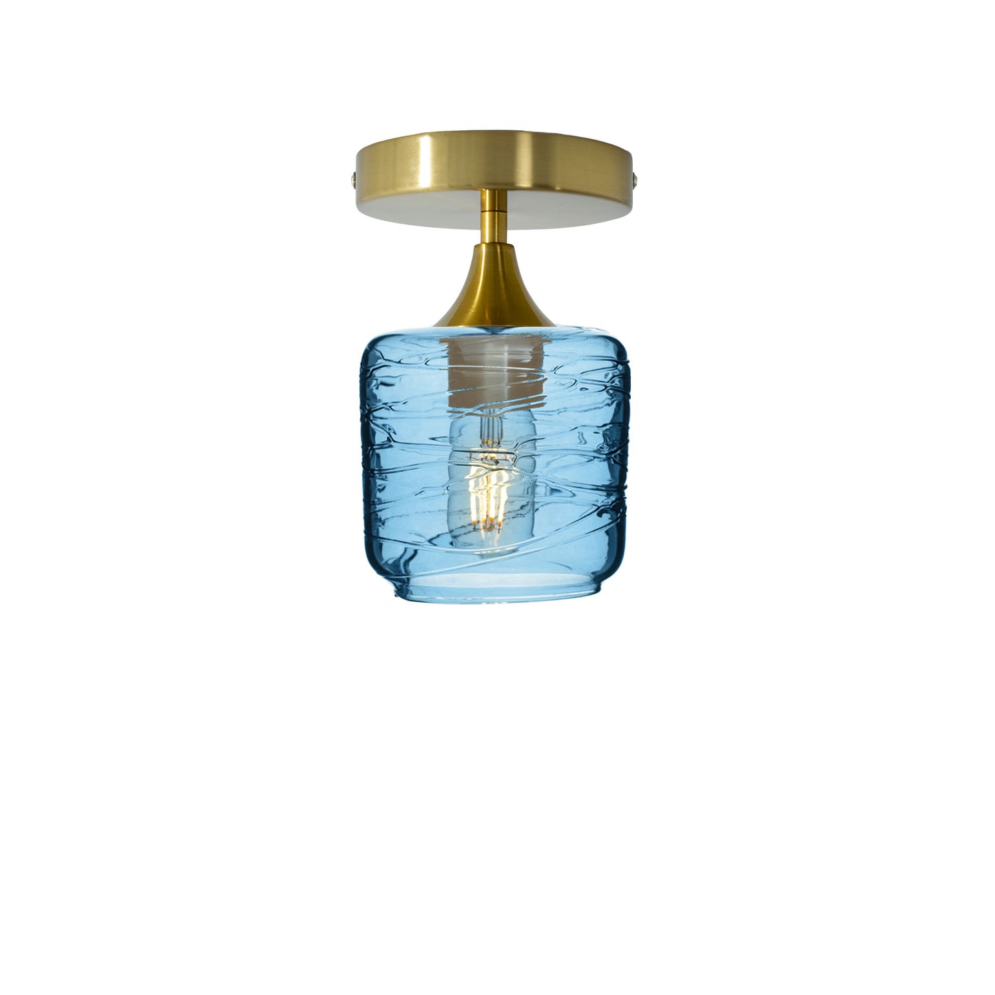 601 Spun: Semi Flush Light-Glass-Bicycle Glass Co - Hotshop-Steel Blue-Polished Brass-Bicycle Glass Co